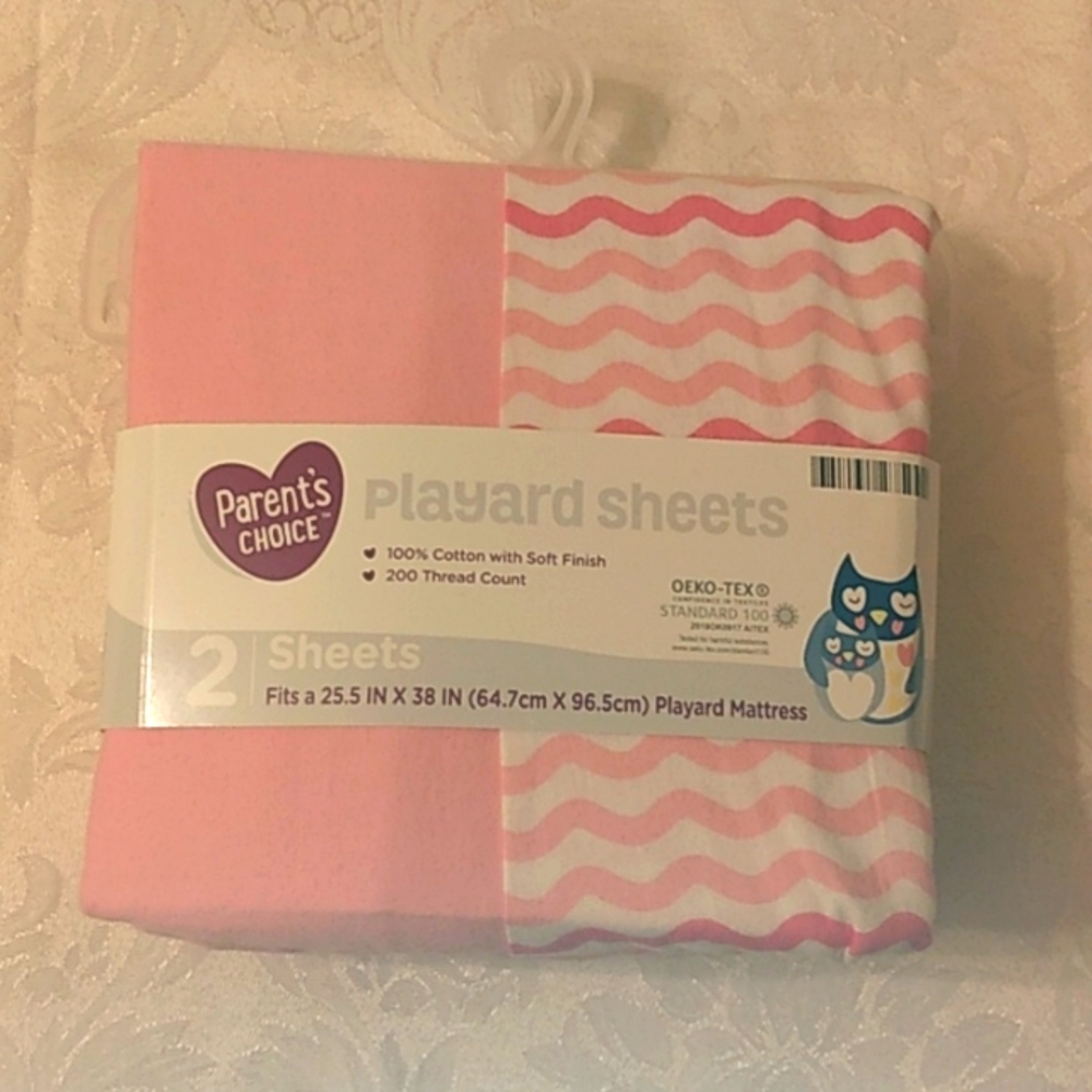 Parent's Choice Playard Sheets 2-pack - Pink & White
